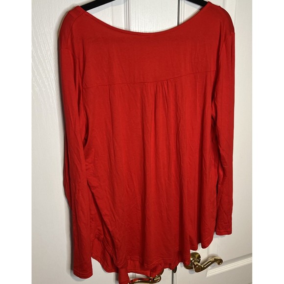 Women’s Blouse 2X Long Sleeve Boho Button Up Flowy Tunic Blouse Red Rayon - Picture 8 of 11